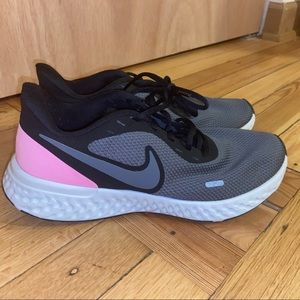 Nike pink and gray running shoes size 10